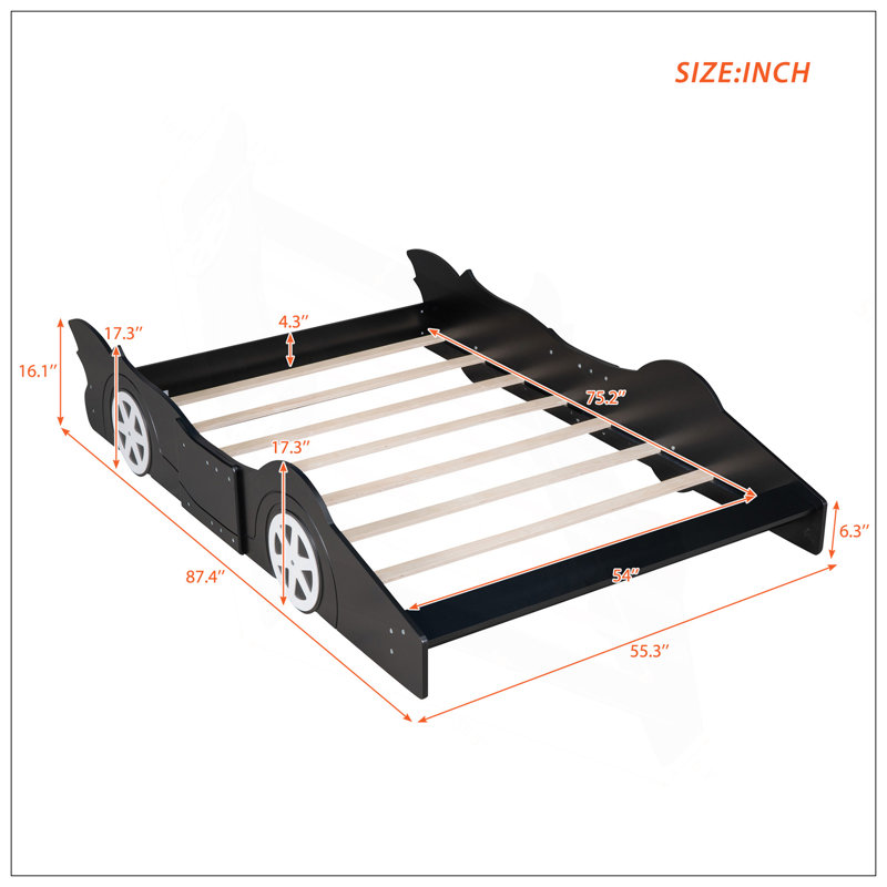 Lit plateforme avec roulettes Race, Noir, Double