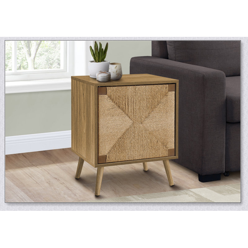 Table d'appoint moderne en noyer clair avec porte en ruppie maritime pour un rangement et un décor de salon