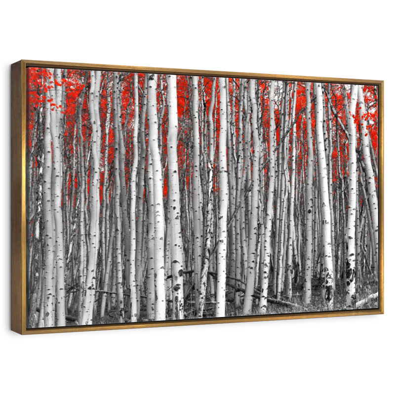 Red Birch Forest, 46" X 31", Floating Frame Gold