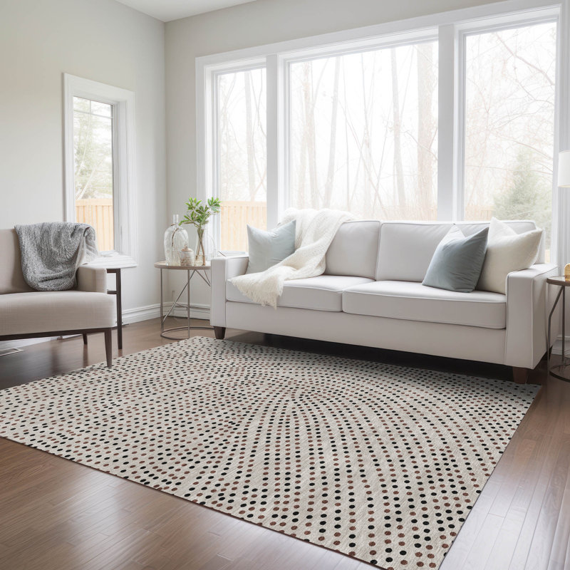 Taupe and Black Synthetic Flat Woven Washable Rug