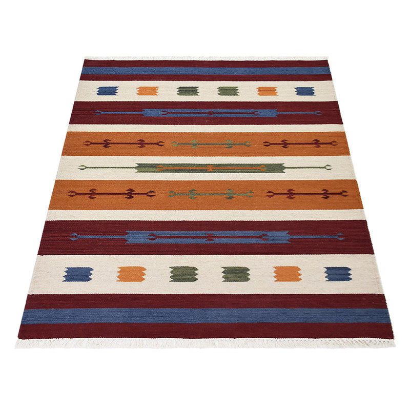 Clare Hand Woven Flat Weave Kilim Wool Eco-Friendly Area Rugs  -  Rectangle, Multicolor, Contemporary Modern Design, Low Pile  Handmade Area Rugs for Living Room, Bed Room