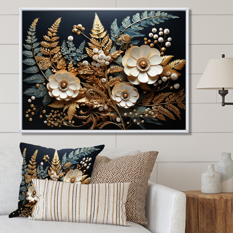Ferns Copper Elegance II - Imprimé, Cadre flottant blanc, H 12 po x l 20 po x P 1 po