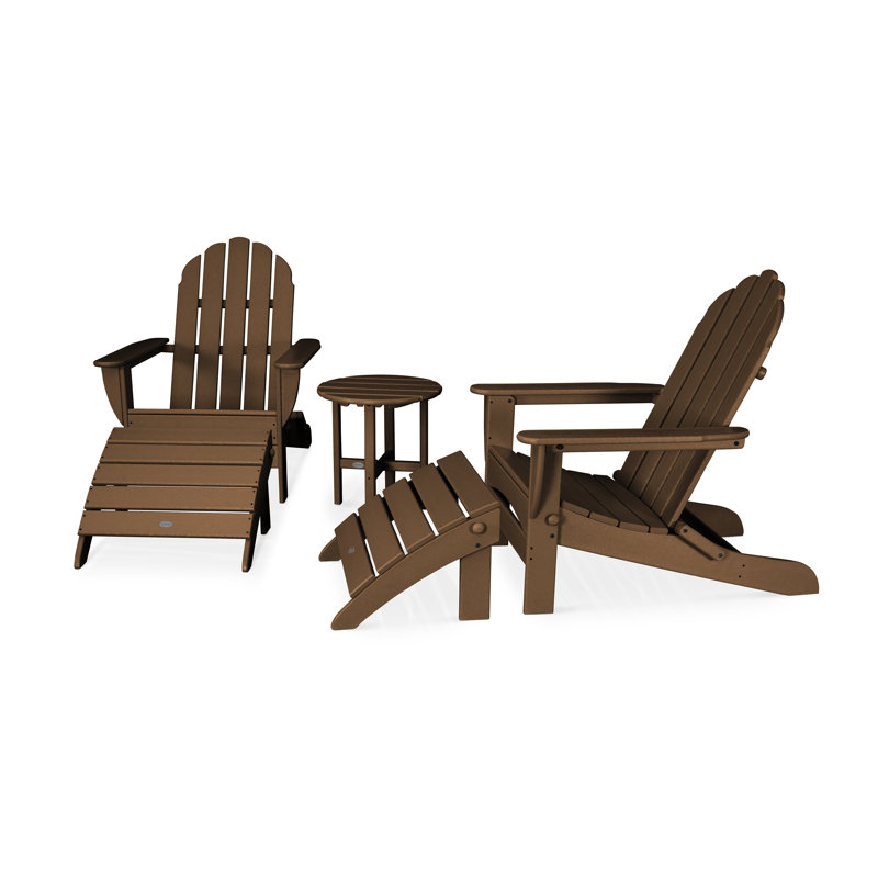 POLYWOOD Classic Oversized Adirondack 5-Piece Casual Set, Teak