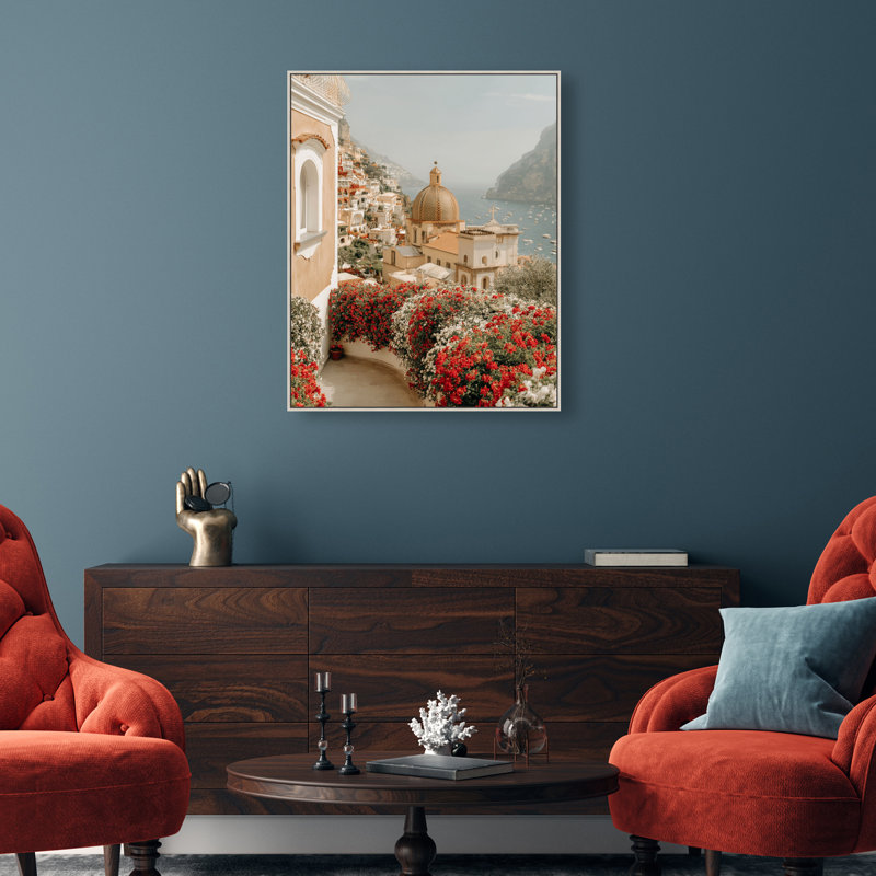 Clifftop Crimson I Canvas Nautical & Beach Print by Oliver Gal, Black Frame, 16 x 20, 31"H x 37"W, Black Floater Frame