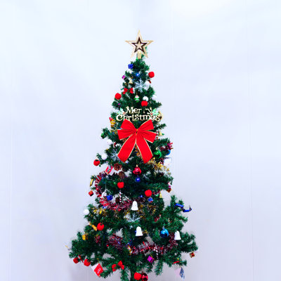 Arbre de Noël épais de 6 pi avec ornements festifs, 195 touches suspendues, jupes et barrières de sécurité, éclairage artificiel de longue durée intérieur, accessoires, à l'intérieur