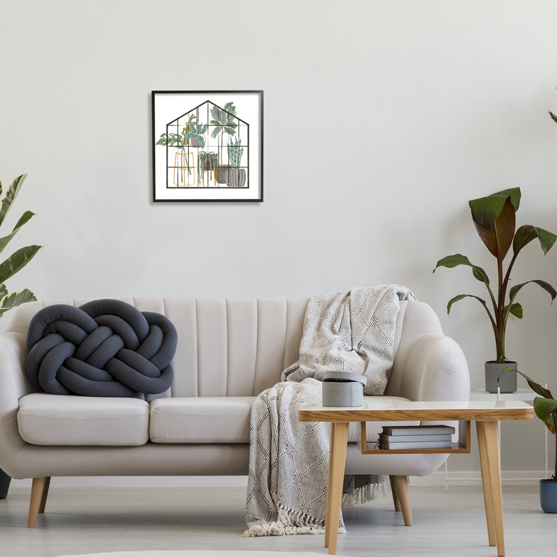 Illustration moderne d'une serre moderne, H 17 po x l 17 po x P 1,5 po, Giclée encadrée noir minuit