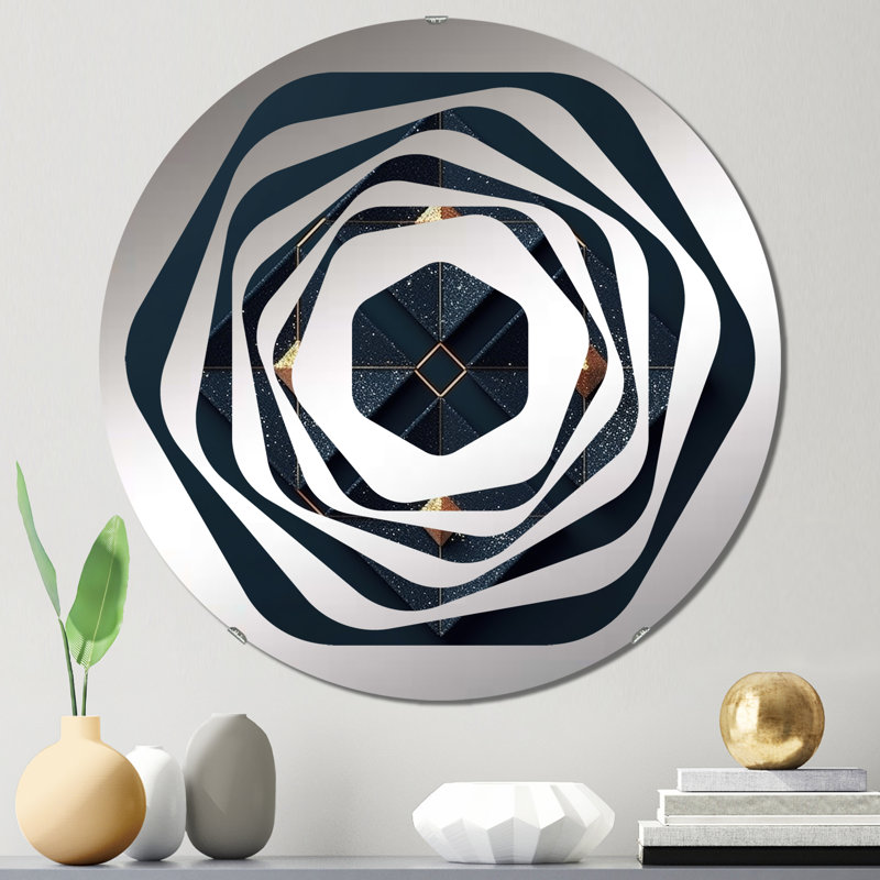 Rhombus In Deep Blue And Gold Abstract - Amorphe Decorative Mirror, 23.6" x 23.6"
