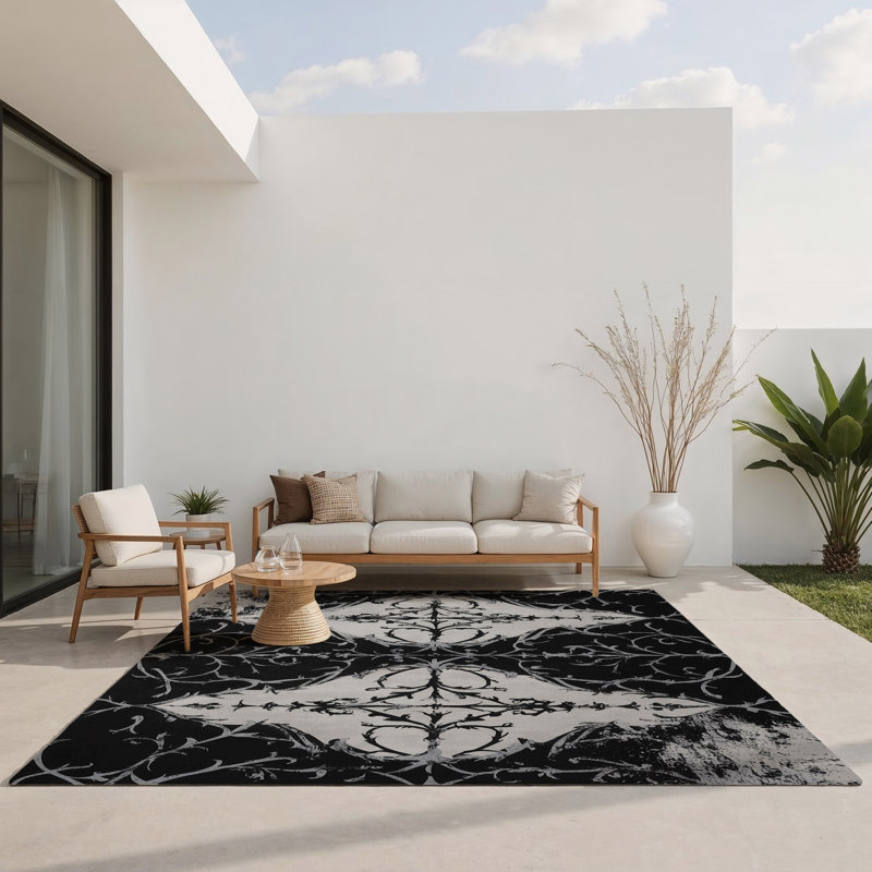Tapis intérieur et extérieur en velours noir, Rectangle 1 pi 6 po x 2 pi 6 po