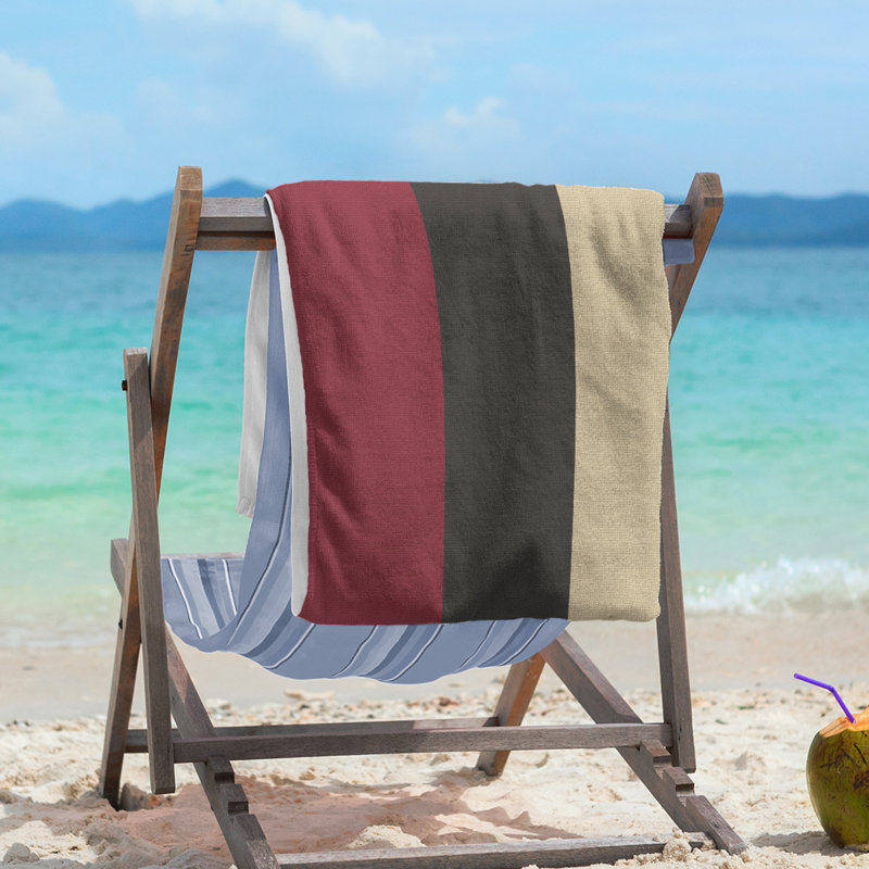 Lightweight Beach Towel, Brick Red/Black/Desert Sand, Poly/Cotton