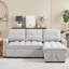 Lit inclinable en L gris, chenille grise, avec rangement, rangement et accoudoir latéral, gris, espace chenille