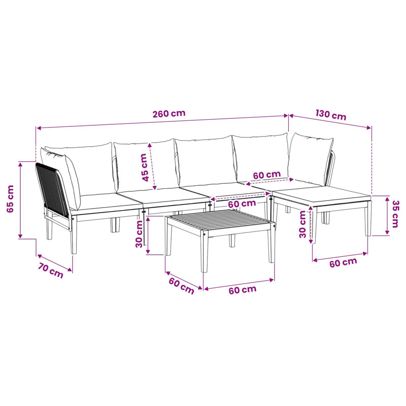  Garden Lounge Set Solid Acacia Wood & Rope Sofa Outdoor Furniture Patio