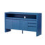 Buffet 60 po à 3 portes avec 3 tiroirs - Buffet moderne en placage de frêne massif, tablette semi-ouverte et découpe semi-circulaire centrale dans le panneau arrière, grande armoire de rangement pour le salon, le couloir, la salle à manger-1452751685