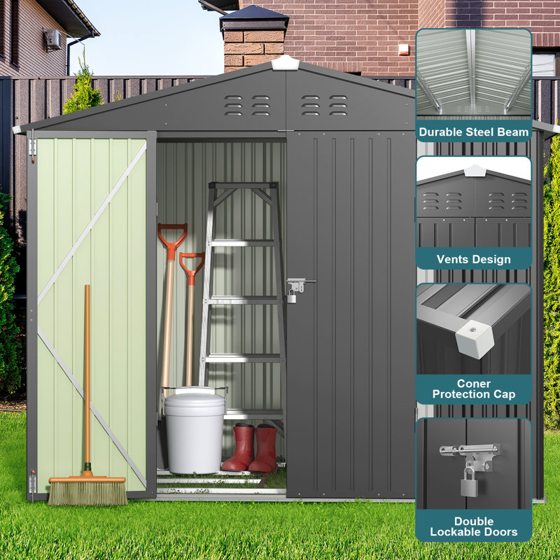 8' x 6' Dark Gray Metal Outdoor Storage Shed Kit