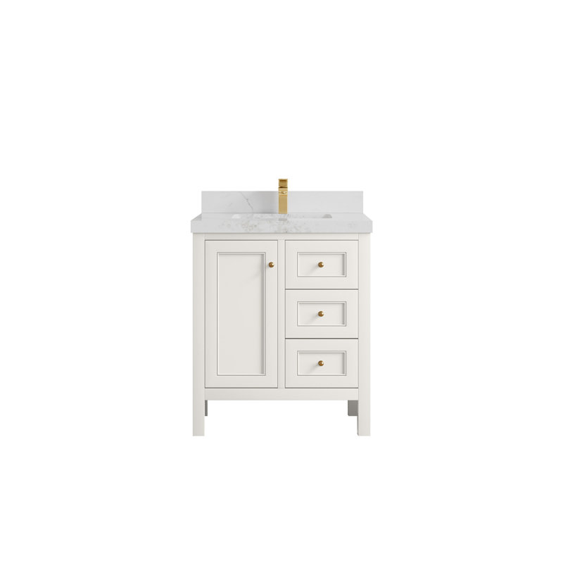 30 po Nashville X P 22 po D Meuble-lavabo simple avec 2 po Quartz gris perle, Or brossé, Albâtre, Calacatta Nuvo