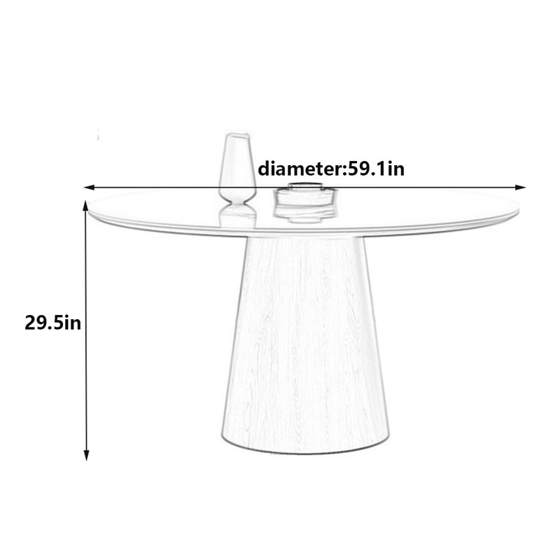 Table de salle à manger ronde moderne avec plateau en pierre brillant, H 29,5 po x L 59,1 po x l 59,1 po