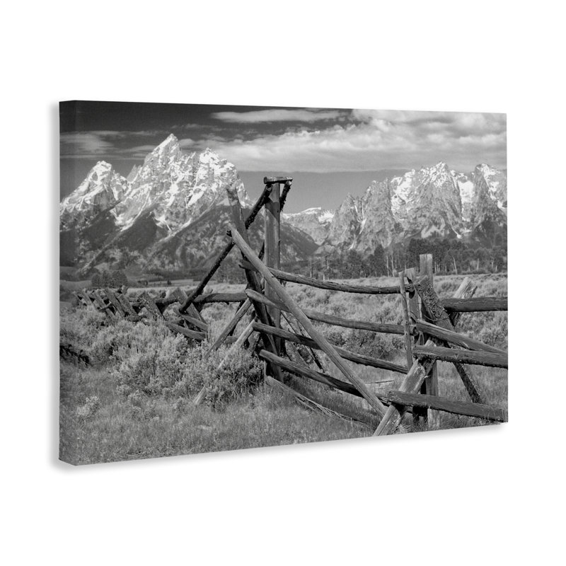 Grand Tetons Mountains & Fence, toile par MJ Photographie, H 20 po x l 30 po