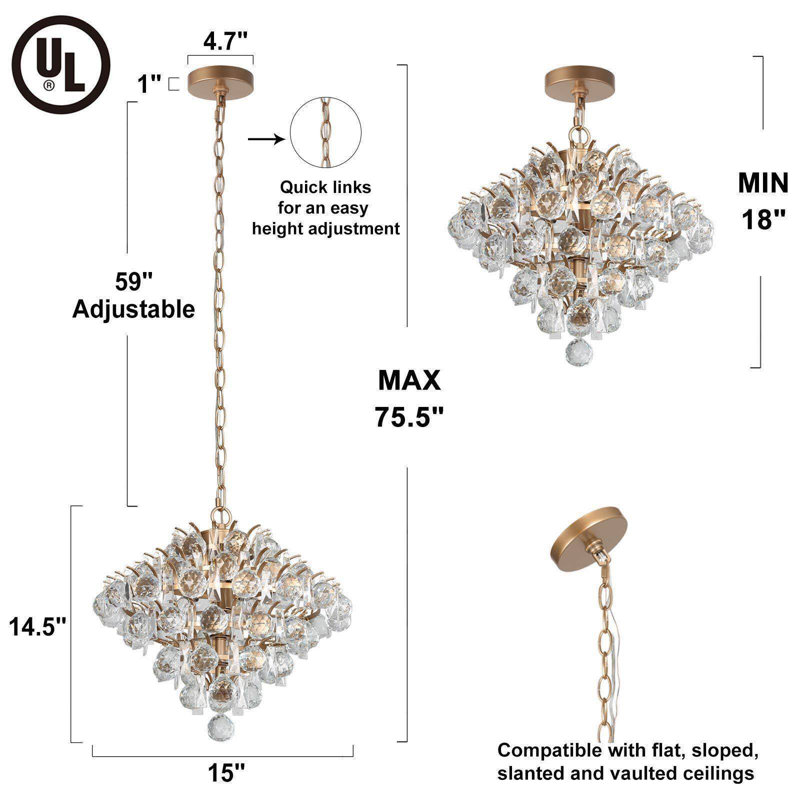 Danyetta 3-Light Glam Chandelier with Crystal Accent