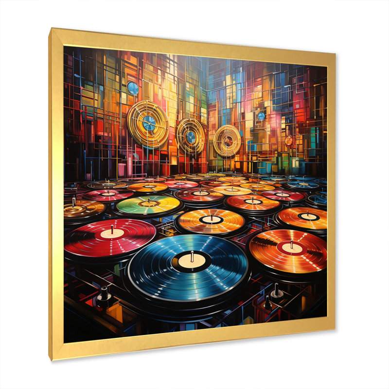 Vinyle Disque Rhythme II - Impressions sur toile, H 16 po x l 16 po x P 1 po, Cadre doré à une seule photo