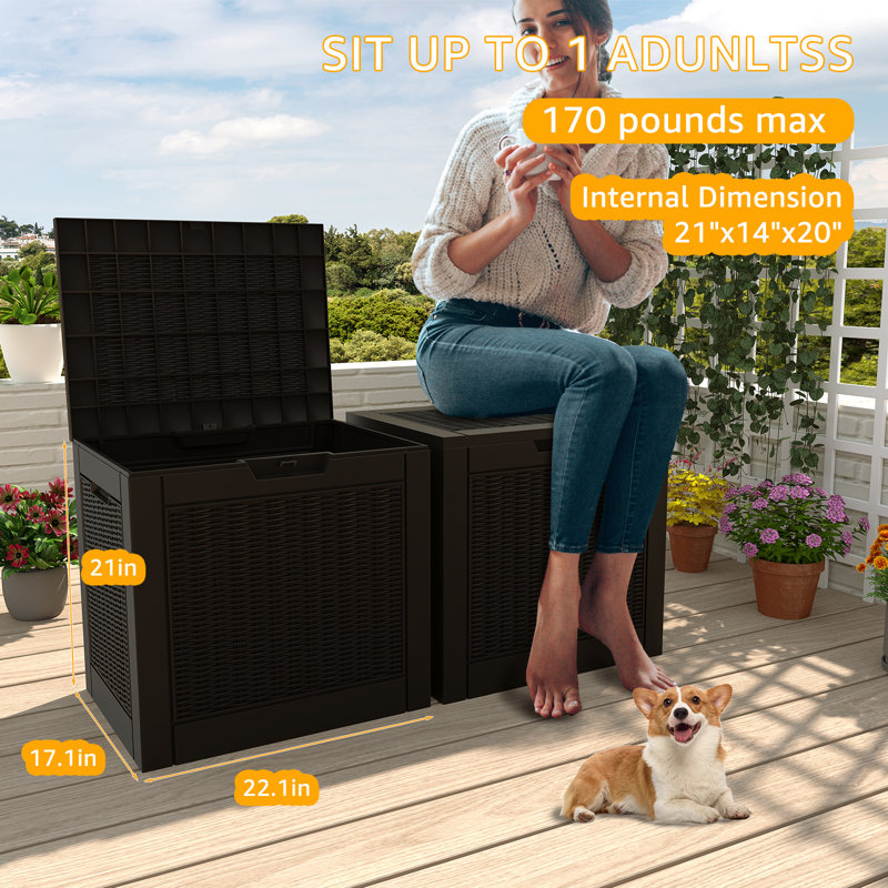 Olilawn 30 Gallons Outdoor Multifunctional Resin Deck Box, Black