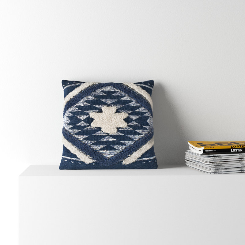 Judd Moroccan Cotton Reversible Throw Pillow, 20" x 20", Denim/Navy, Polyester/Polyfill