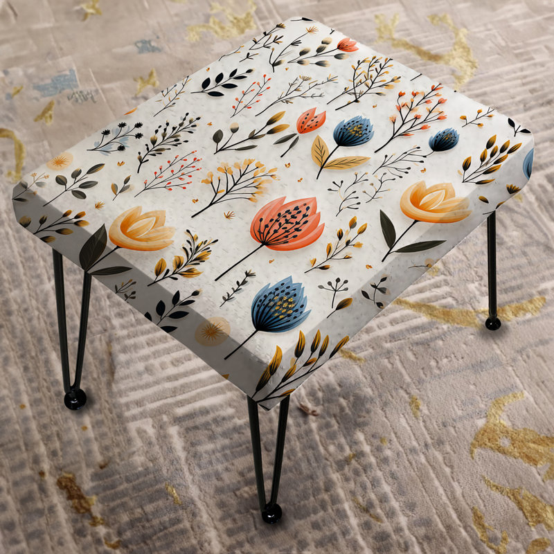 White Scandinavian Floral Tranquility - Floral Rectangle Ottoman