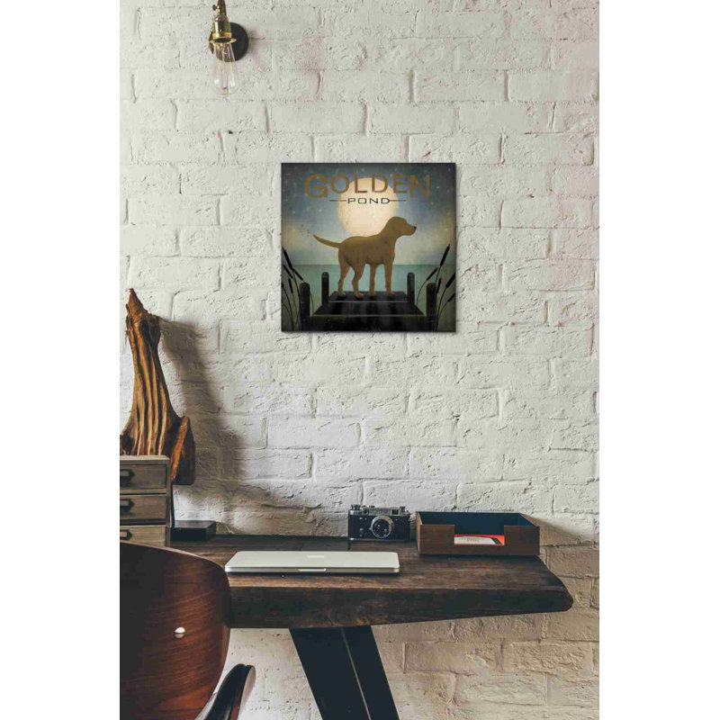 «Moonrise Yellow Dog - Golden Pond» par Ryan Fowler, art mural sur toile, H 12 po x l 12 po x P 0,75 po