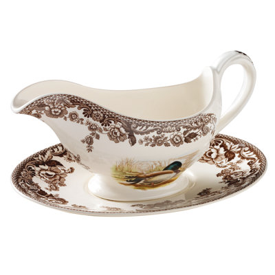 Spode Woodland Sauce Boat & Std Mall/Snp/Rabt