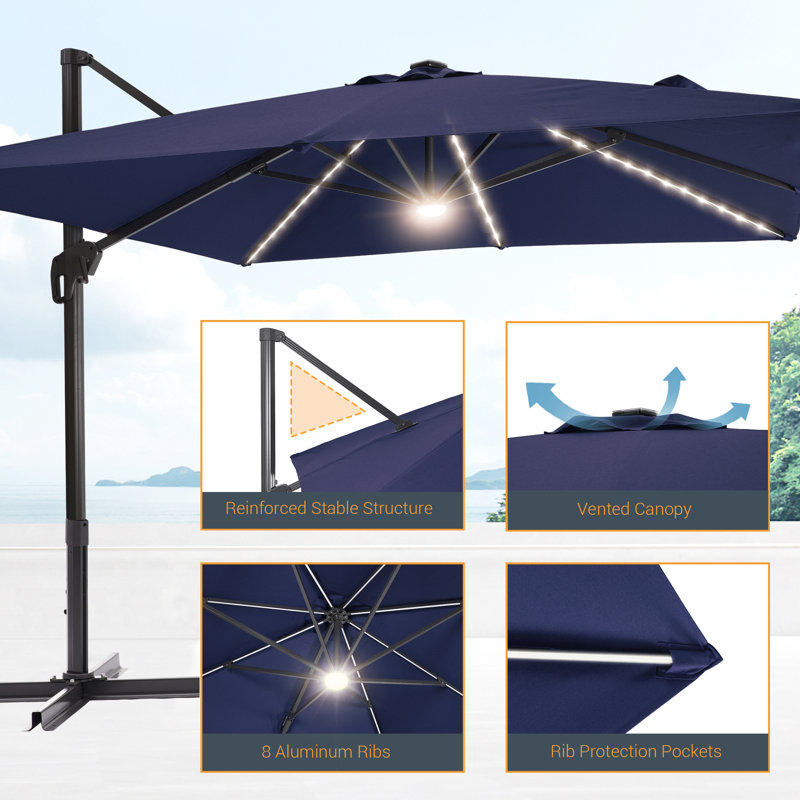 Leipsic 120 Cantilever Umbrellas 360 degree Rotating, Navy Blue