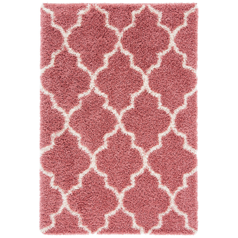 Tapis rose / blanc à motif géométrique Bertille, Rectangle 8 pi x 10 pi