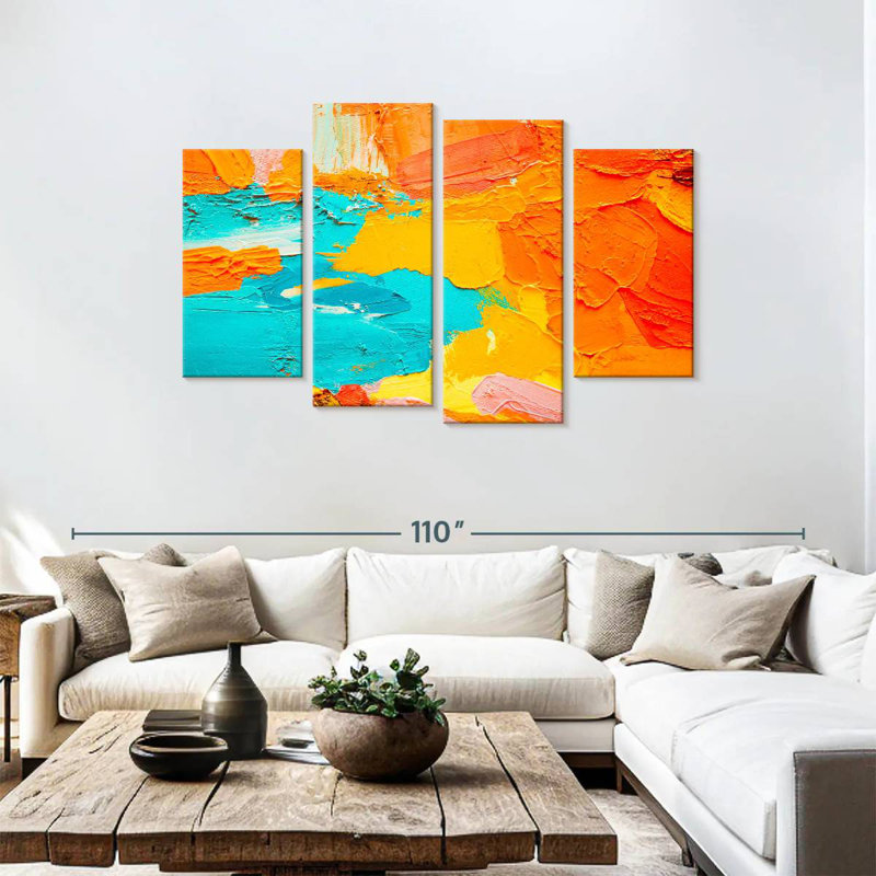 Avery orange et bleu abstrait, H 78 po x l 75 po