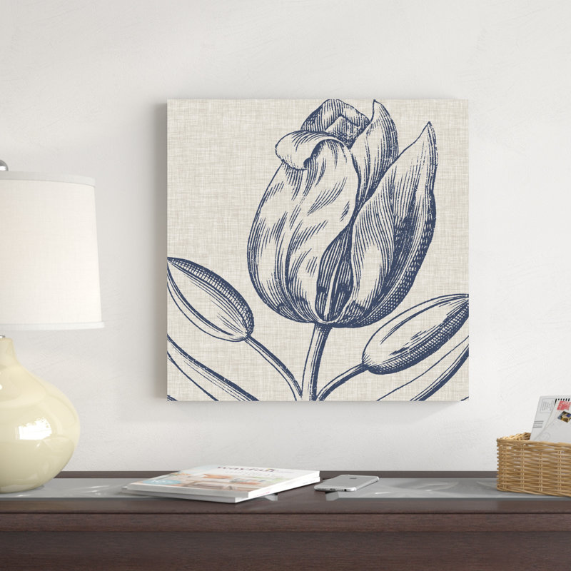 Indigo floral sur lin IV, H 20 po x l 20 po x P 1,25 po
