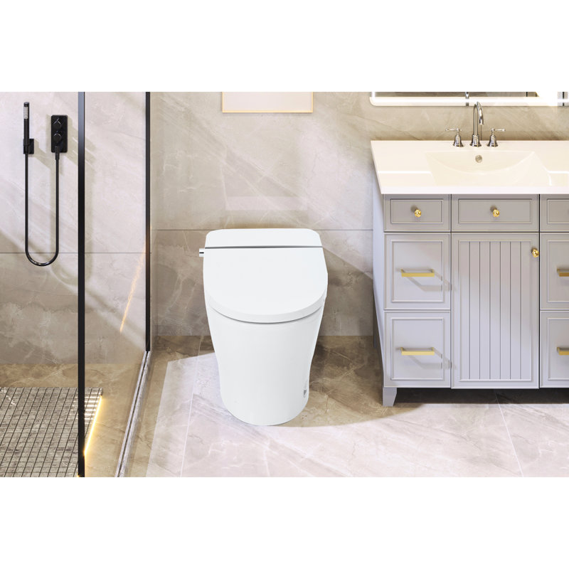 Toilette compacte avec siège chauffant - contrôle de la température à 4 niveaux, double chasse d'eau, capteur de pied, nuit, siège haut de gamme à chasse d'eau forte, bouton de capteur
