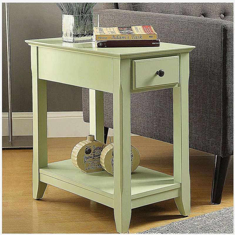 Plateau rectangulaire en bois avec un tiroir, vert clair