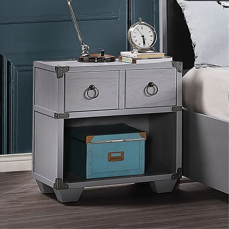Table de chevet de chambre à coucher avec 1 tiroir et un compartiment ouvert avec accolades industrielles portatives à finition grise