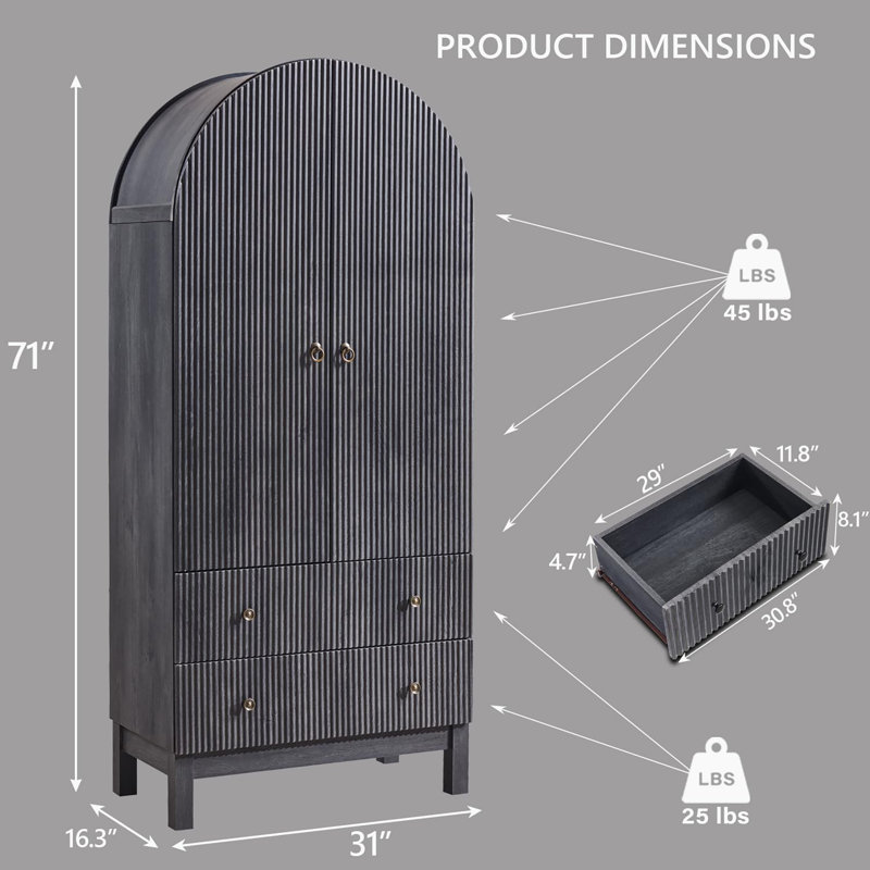 71" Tall Kitchen Storage Pantry Cabinet, Dark Gray