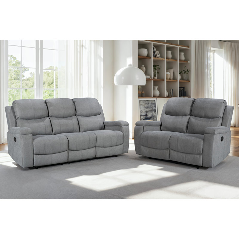 Chenille Fabric 3 + 2 Seater Manual Recliner Sofa Set, Dark Grey