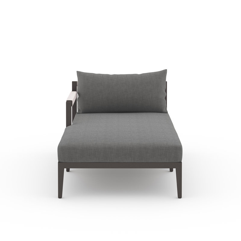 Sherwood Outdoor Teak Chaise Lounge, Microfiber Satin, Black/Gray