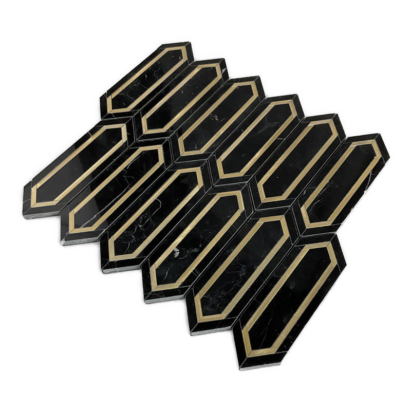 Carreau de sol et de mur en métal et or 2 po x 6,25 po Nero Marquina