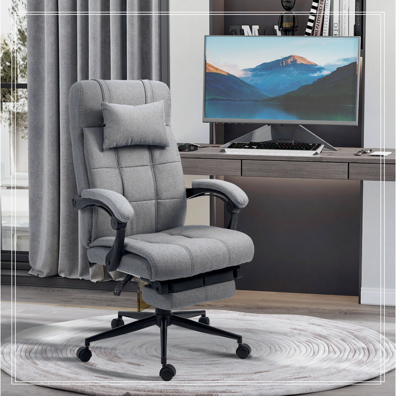 Executive Linen-Feel Fabric Office Chair High Back Swivel Task Chair with Adjustable Height Upholstered Retractable Footrest