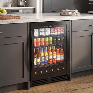 24 Inch Beverage Refrigerator Cooler, 190 Can Built-In and Freestanding with Glass Door, LED Light, Safety Lock for Beer, Wine, Soda, Drinks, Classic Series – Available in Three Colors: Silver, Black, and White