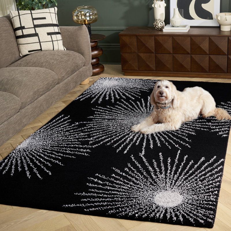 Tapis noir en laine touffeté à la main Amier, Rectangle 5 pi x 8 pi