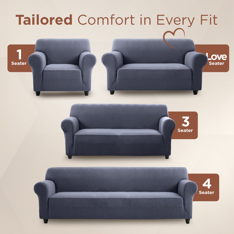 Premium Stretch Spandex Sofa Cover - Durable, Stylish & Easy-Fit Slipcover, 179cm H x 280cm W - (3 Seater), Blue/Grey