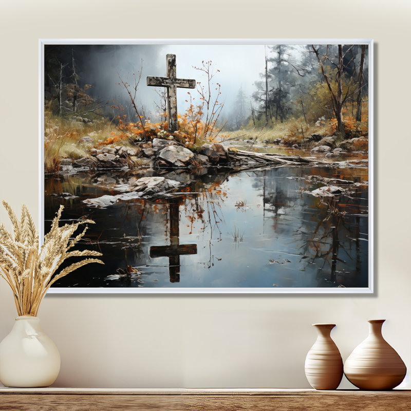 Art, toile, paysage, H 16 po x l 32 po x P 1 po, Cadre flottant blanc