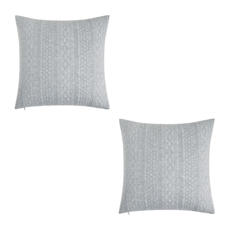 Knit Collection With Geometric Pattern Reversible Pillow Cover, 18" x 18", Light Gray