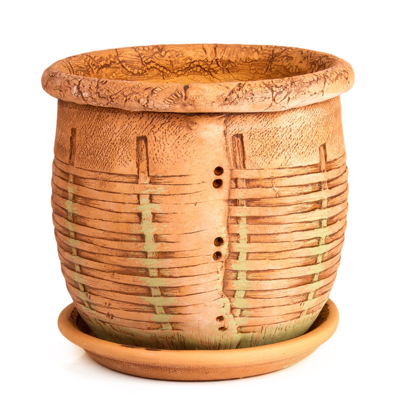 Pot à fleur en céramique fait à la main avec trou de drainage et soucoupe Advithi, H 6,7 po x l 7,5 po x P 7,5 po