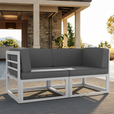 2-Piece Aluminum Outdoor Patio Sofa Corner Chair With Cushions (Set of 2) by Ebern Designs