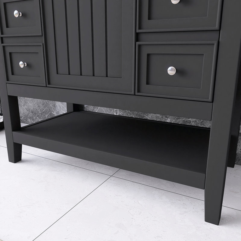 Ensemble de meuble-lavabo autoportant 36 po avec comptoir en céramique 36 po, Noir