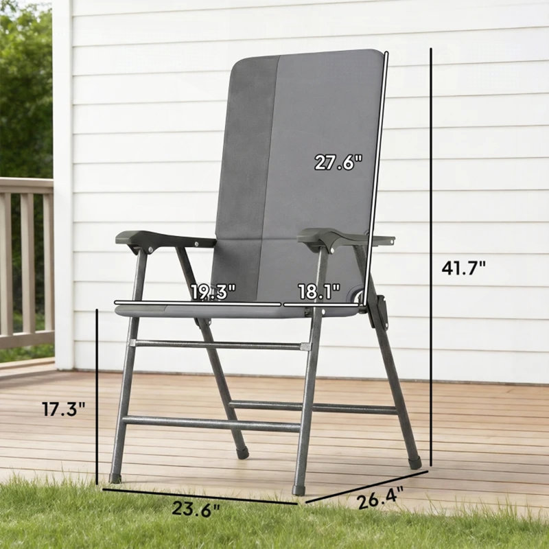 High Back Folding Lawn Chairs with Padded Comfort and Full Support for Outdoor Relaxation, Set of 2, Gray/Light Gray