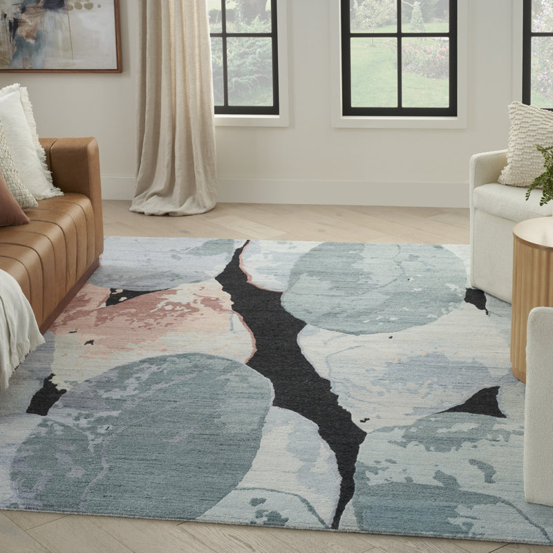 Tapis d'intérieur moderne bleu 8 pi 6 po x 11 pi 6 po Nourison Tinita, Rectangle 8 pi 6 po x 11 pi 6 po