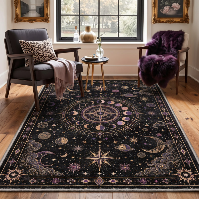 Tapis de couloir noir / mauve lavable à la machine avec envers antidérapant, Tapis de couloir 2 pi 6 po x 8 pi